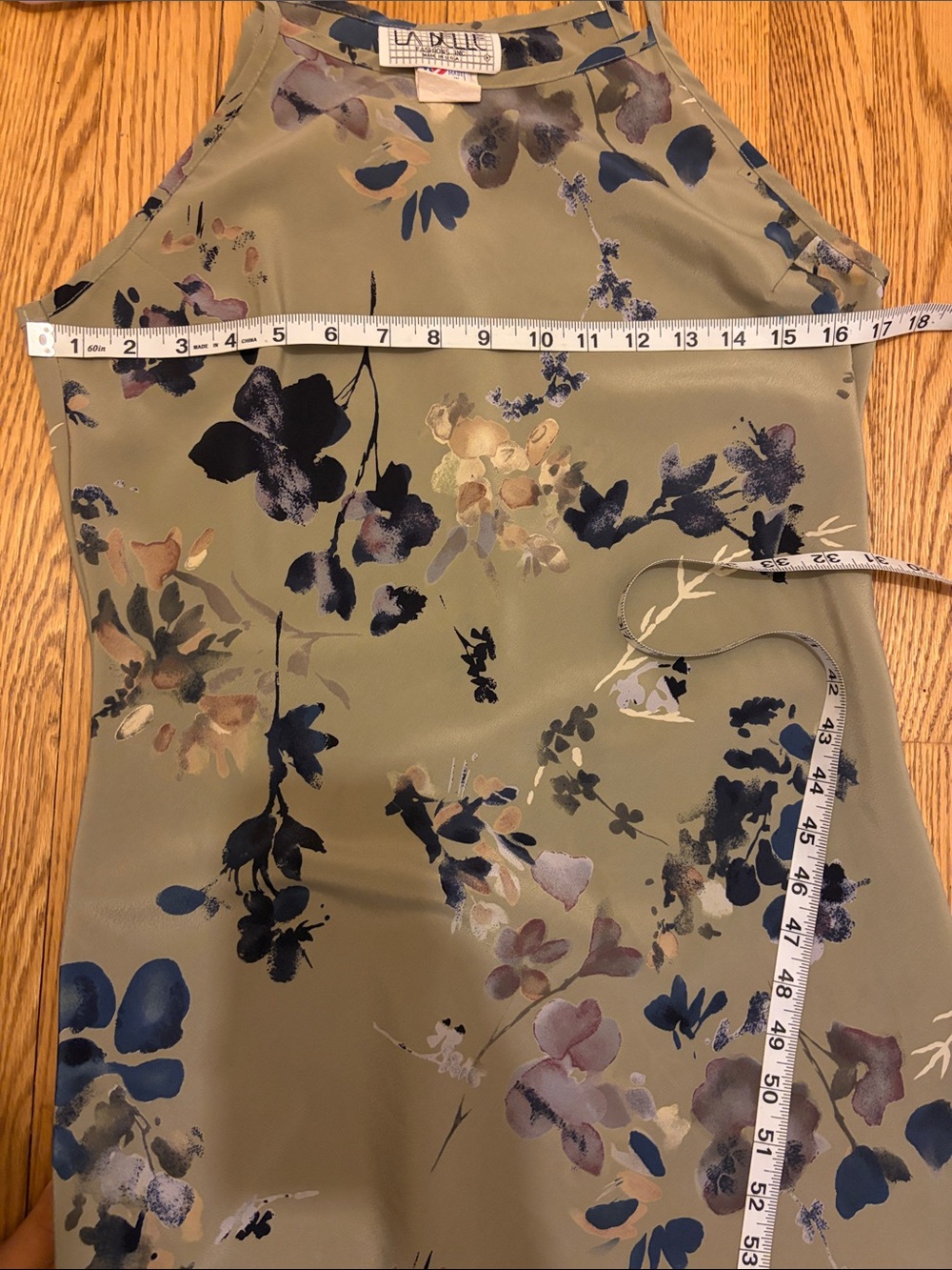 La Belle Olive Maxi Dress with Blue and Gray Floral Print - Picture 4 of 6